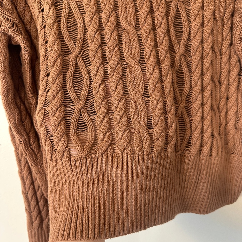 Haven Well Within Organic Cotton Cable Knit Sweater Brown Pointelle M NWT $148 - Picture 5 of 9